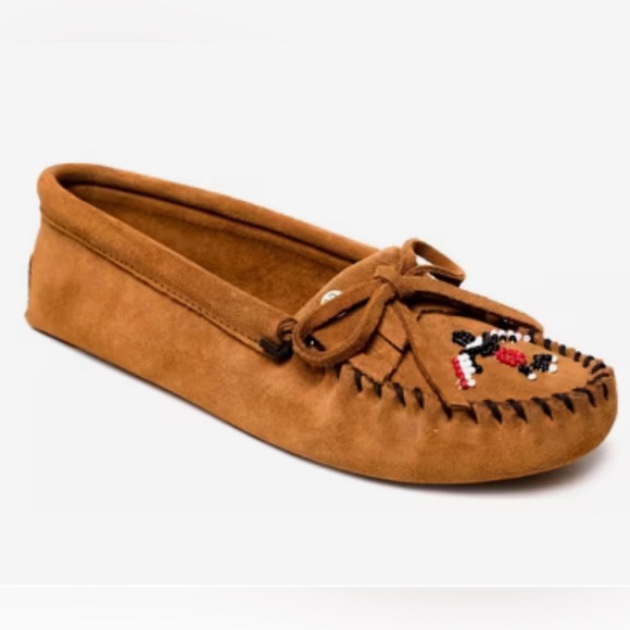 Minnetonka Thunderbird Animikii Moccasin Flat Size 7.5 Womens Beaded Comfort - Picture 1 of 7